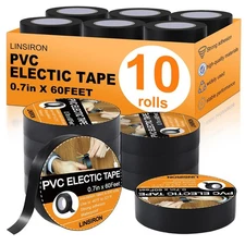 10 Rolls Wire Harness Tape 3/4In x 60Ft PVC Electrical Insulation Black
