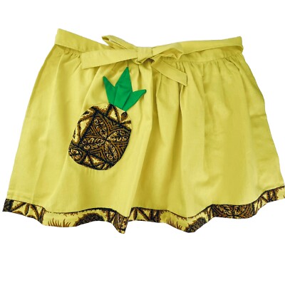 Vintage Yellow Half Apron Pineapple Shaped Pocket Linen Unused New 16  long