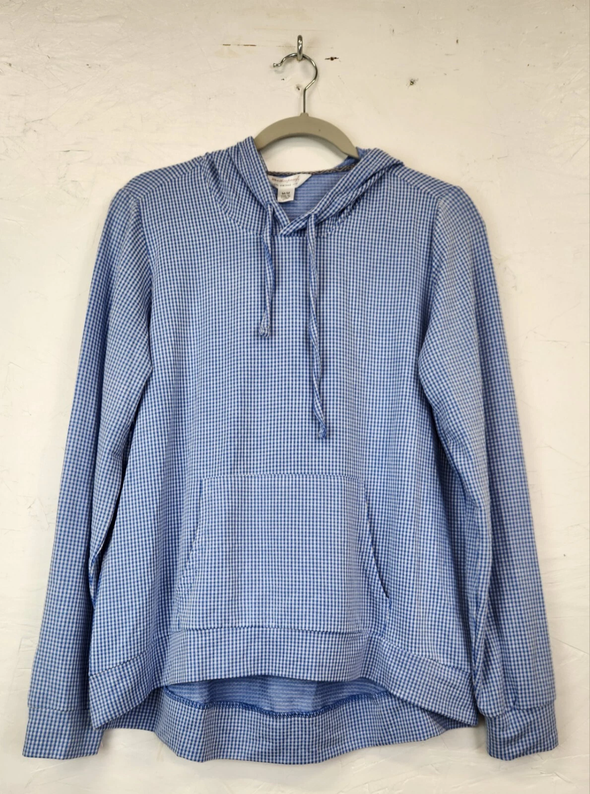 Weatherproof Vintage Ladies Gingham Hoodie, Blue , M