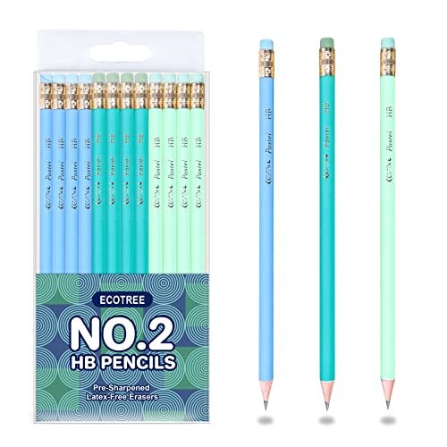 Pre-sharpened HB #2 Pencils with Eraser - Cute Blue & Green - Pack of 12-image