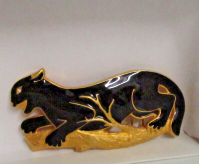 Vintage Doreen Ryan BLACK PANTHER Gold Tone Belt Buckle  display picture 3