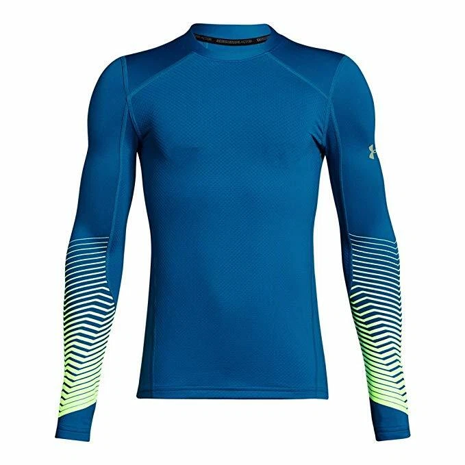 Under Armour UA 男孩反应堆船员长袖衬衫古怪石灰巡航蓝色 Lg — 第 2/3 张图片