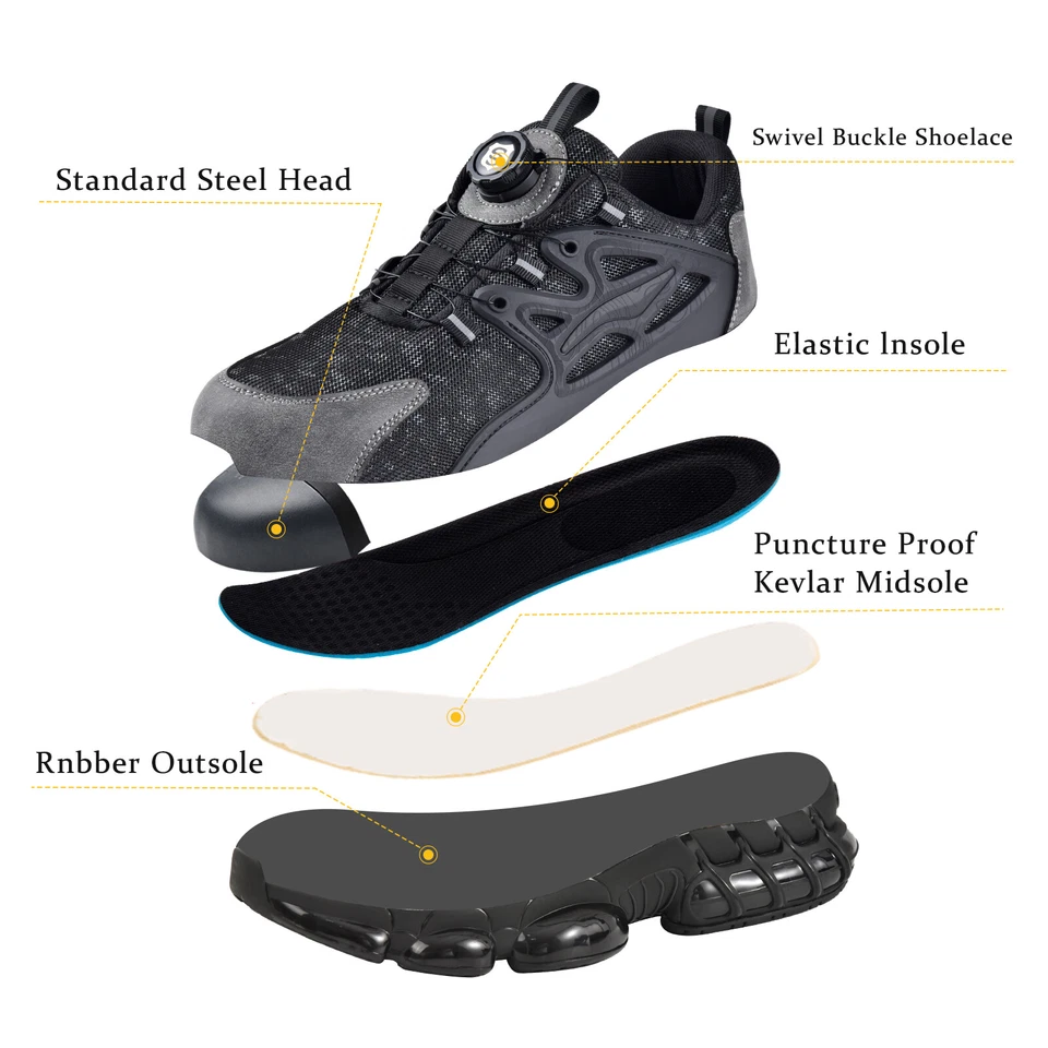 SUADEX Neu Herren Sneaker Sicherheitsschuhe Stahlkappe Leichte Arbeitsschuhe - Bild 4 von 4