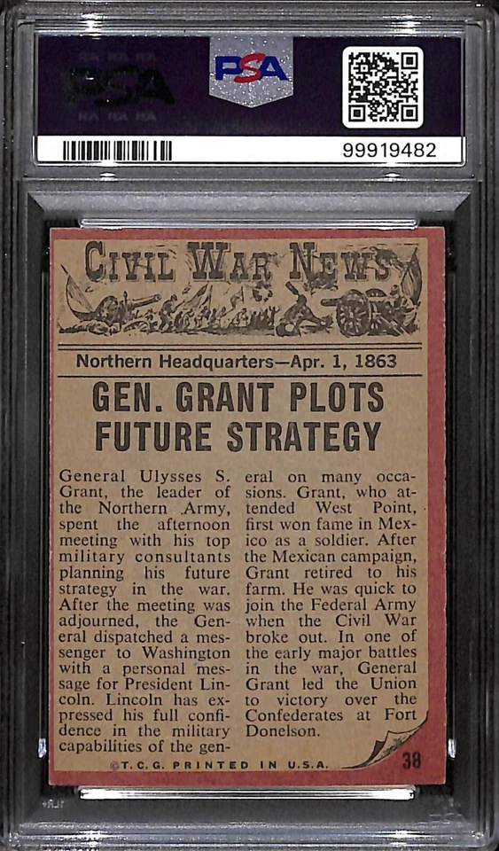 1962 Topps Civil War News #38 General Grant PSA 7 NM 7665 - Image 2 of 4