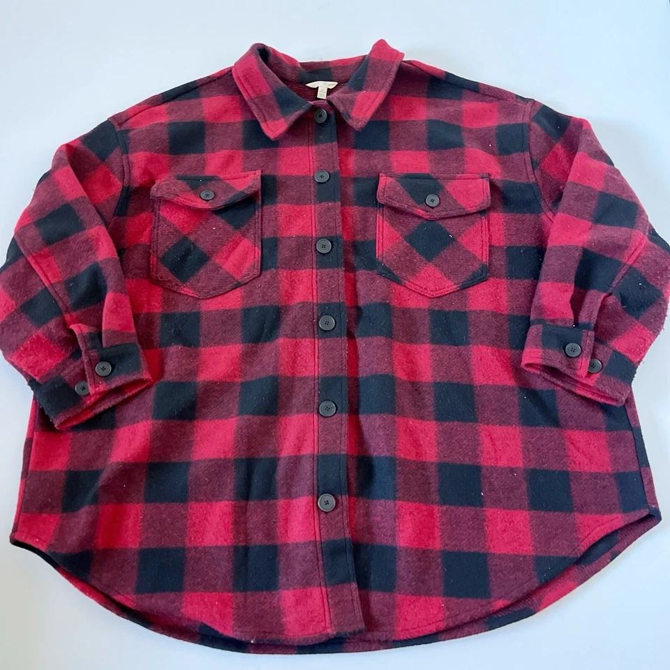 Terra & Sky Shacket 衬衫夹克多格子红色黑色加大尺寸 4X 水牛格子 — 第 2/4 张图片