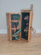 "Picnic Time" Wicker Wine Basket + Glasses Carrier Bottle Holder Case Beach