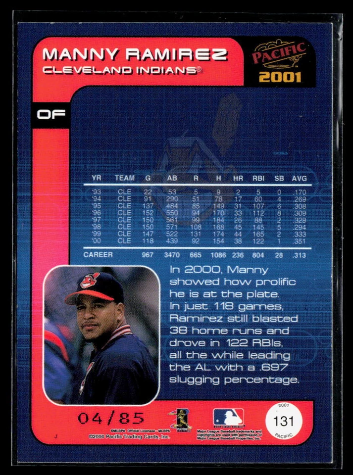 Manny Ramirez 2001 Pacific Retail LTD #131 #/85 LIGHTLE TOUCHED CORNERS - Image 2 of 2