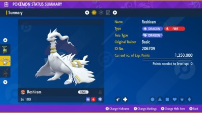 6IV Shiny Reshiram Pokemon Scarlet/Violet Indigo Disk DLC