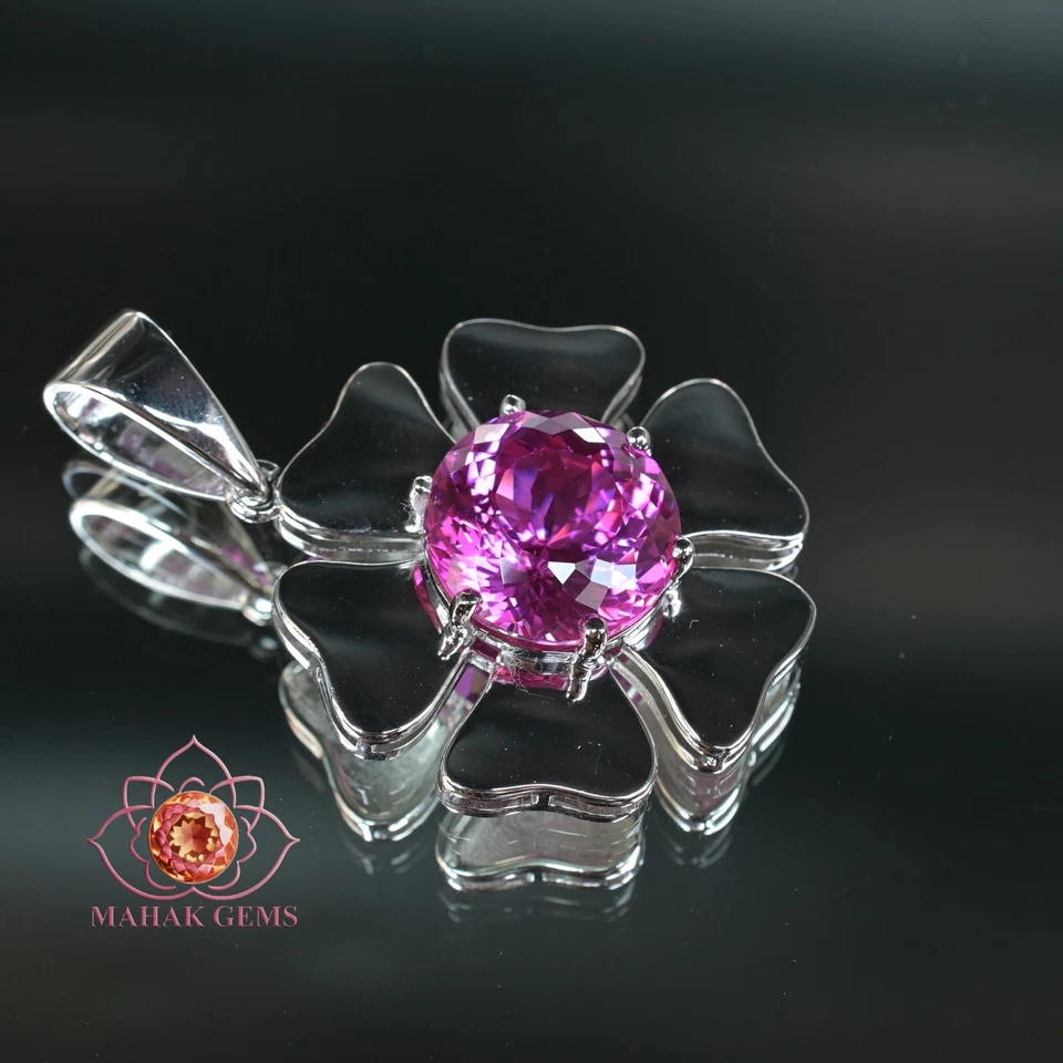 Colgante de zafiro rosa 83 quilates - Piedra preciosa natural certificada en plata maciza 925 Foto 2 de 4