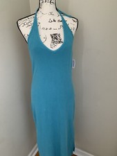 Old Navy Maxi Dress Womens L Teal Rib Knit Spaghetti Strap Side Slit