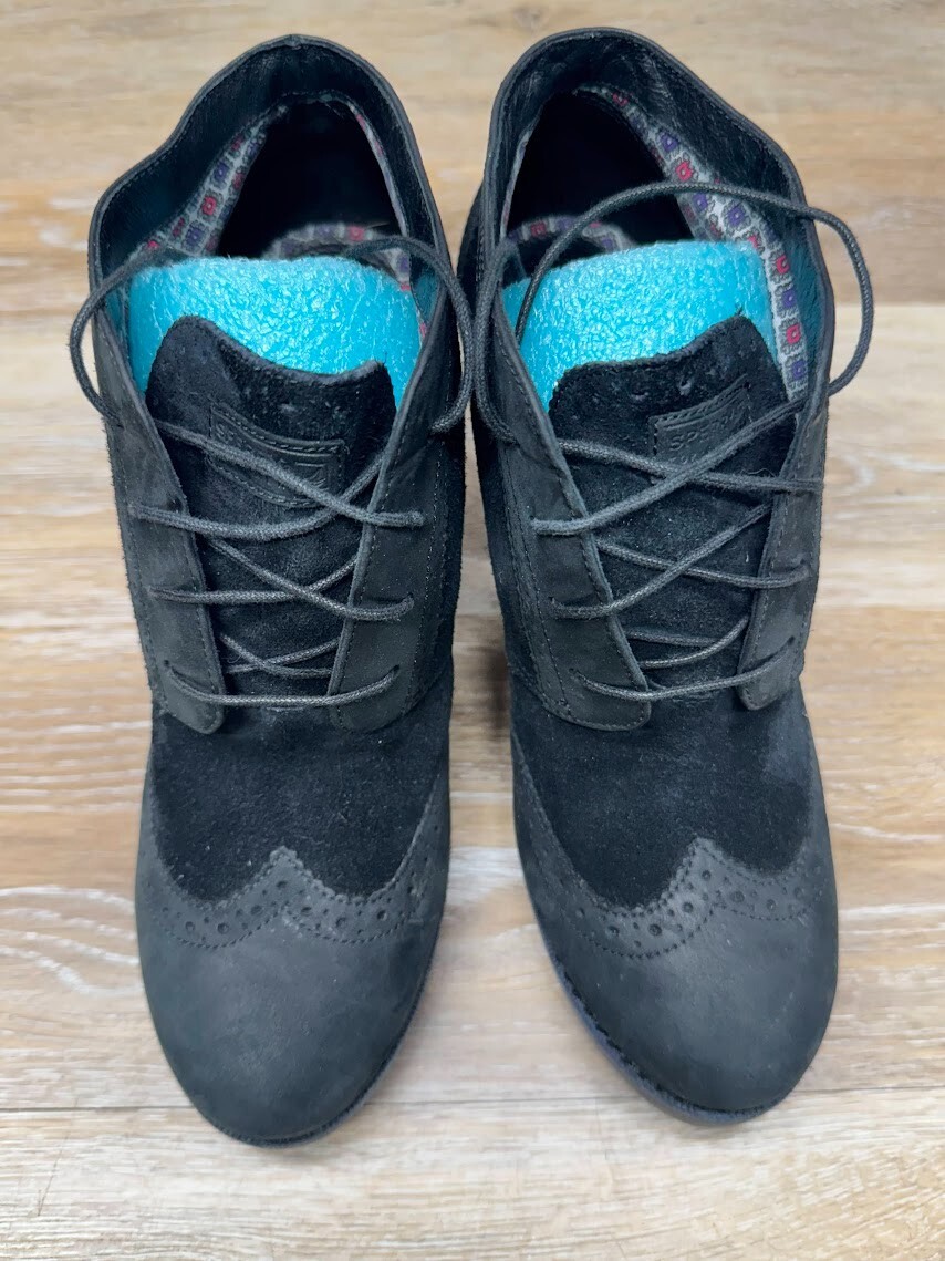 SAOLA Scarpa Oxford Sperry Emory nera in pelle camoscio suola a strappo tacco donna taglia 8