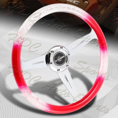 W-Power 350MM Red/Clear Diamond Crystal Bubble 3-Spoke Racing Steering Wheel