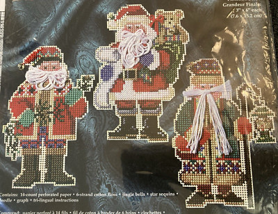 Vtg Rare Janlynn Coll. Traditional Santa Ornaments Cross Stitch 1999 Kit