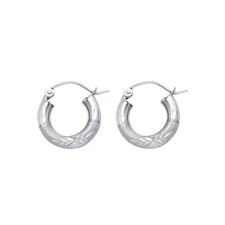 14K White Gold 3mm Diamond Cut Hoop Earrings for girls