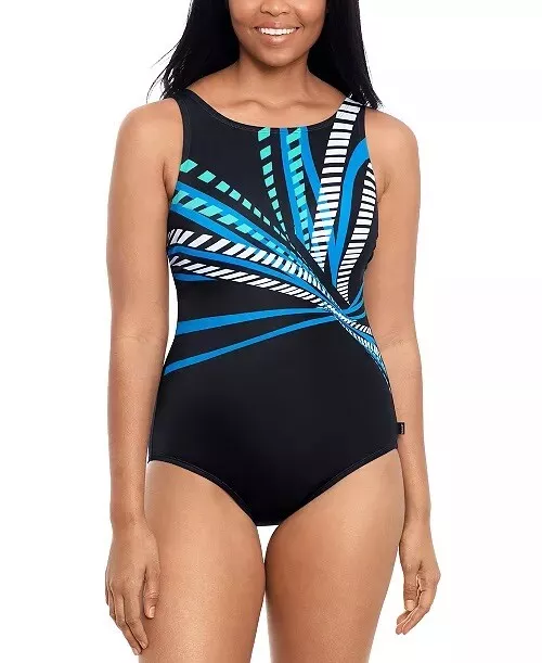 Reebok High Neck Size 8 Women s Swimsuit Beveled Edge Print eBay