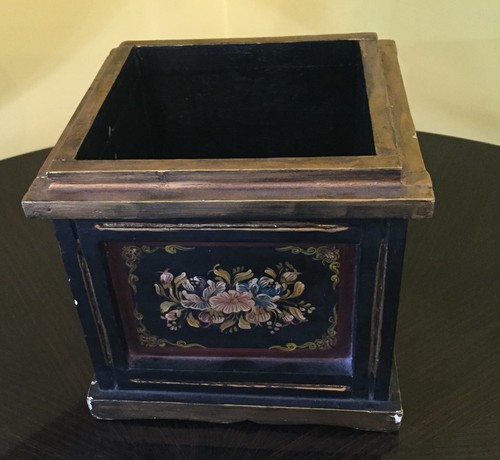 Antique Primitive Hand painted Wood Planter