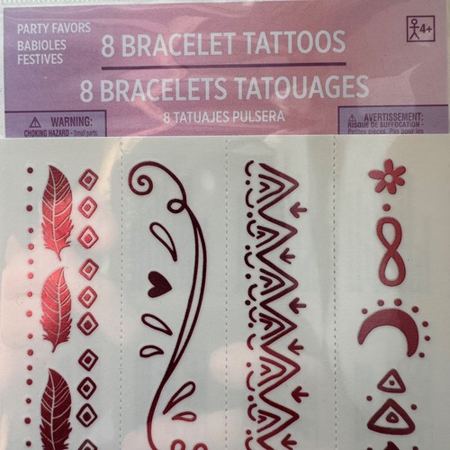 Amscan Temporary Tattoo Bracelet 1 x 7" ea Pink Sun Moon Feather Loot Bag Party - Picture 6 of 6