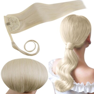 Real Human Hair Ponytail Hair Extensions Wrap Around Clip in Magic Pony Tail New