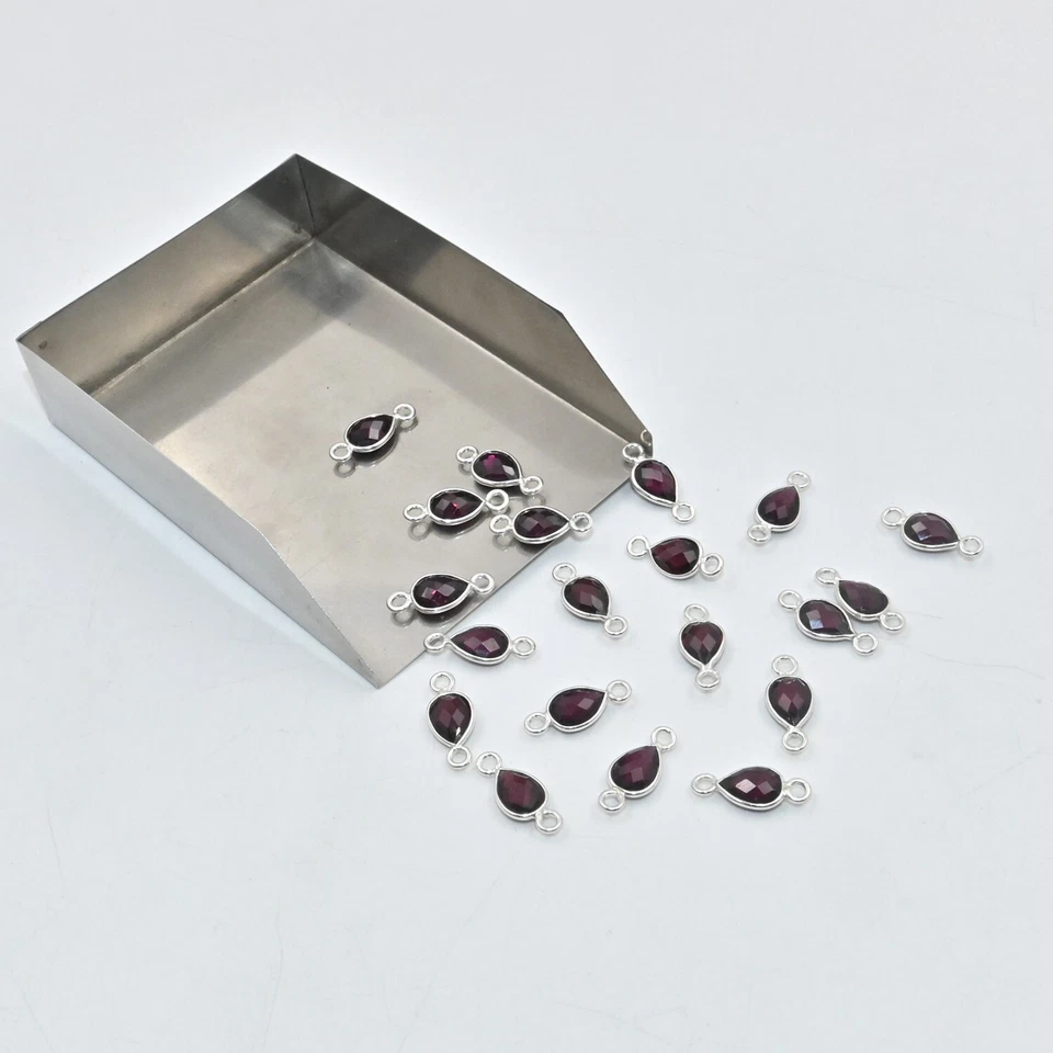 Bisel briolette granate pera conector doble joyas de piedras preciosas de plata de ley 925 Foto 4 de 4