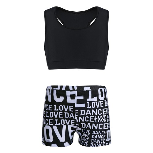 Girl 2Pcs Sequins Crop Top with Shorts Tankini Swimsuit Gymnastics Sports Outfit - Picture 111 of 171