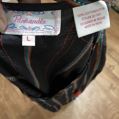 Panhandle Slim Western Aztec Black Shirt Womens Size Large Southwestern Striped - Picture 8 of 10