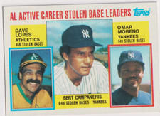 1984 Topps #714 Bert Campanaris/Dave Lopes/Omar Moreno Yankees/A's