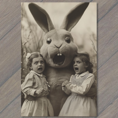 STICKER Scary Retro Easter Bunny Children Weird Uncanny Costume Odd Disturbing