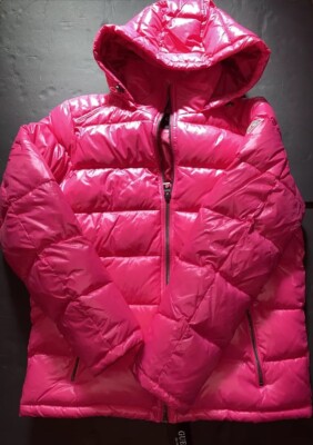 NEW GUESS Men's Puffer Jacket Removable Hood Magenta Lined Insulated Size Medium