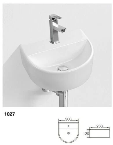 Mini Small Round Shape Cloakroom Basin Sink Wall Hung Counter Top 300x250mm