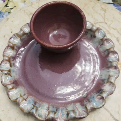 Vintage Potternot Pottery Purple and Blue Chip & Dip Server