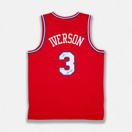 Allen Iverson Philadelphia 76ers Signed "HOF 2K16" Pro Style Red Jersey BAS