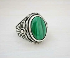 Men Malachite Ring Signet Ring Turkish Islamic Design Oxidized Men Green Ring