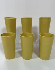 Vintage Tupperware  Tumblers Harvest Gold Or Mustard Cups 12oz Set Of 6 MCM