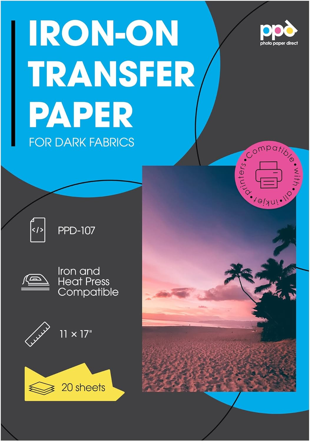 Inkjet PREMIUM Iron-On Dark T Shirt Transfers Paper 11X17" P