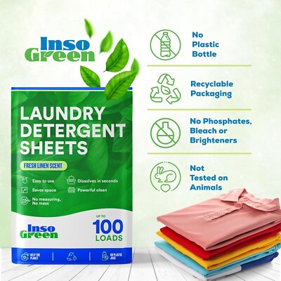 Laundry Detergent Sheets   100 Loads - Eco Washer Sheets Detergent