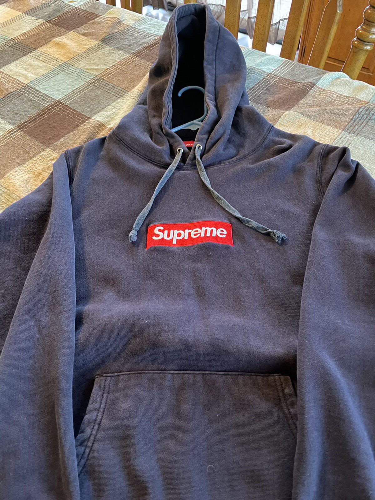 SUPREME BOX LOGO HOODIE SIZE M L MEDIUM NAVY RED BOGO 100% AUTHENTIC  SWEATSHIRT