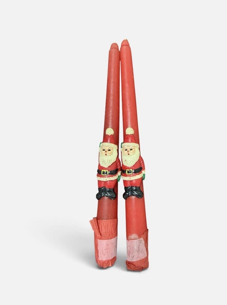 Set of 2 Santa Clause Christmas Sculptured Tapers Candles In Orig Box Vintage image 2