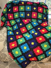 Vintage Granny Square Afghan Throw Quilt Blanket Crochet 67 x 64" Roseanne