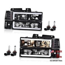 LED DRL Headlight Assembly Pair w/Turn Signal Fit Silverado 1994-1998 Black 