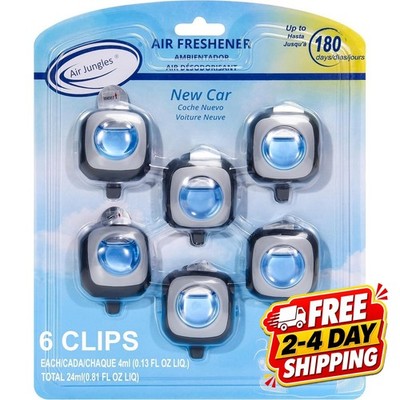 Air Jungles New Car Scent Car Air Freshener Vent Clip, 6 Count Long Lasting Up