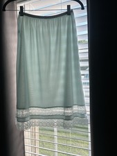 Vtg Vanity Fair Half Slip S Long Ice Blue Antron III Nylon Lace Trim Made USA