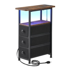 Narrow End Table with Charging Station, Narrow Side Table with Drawer, Small ...