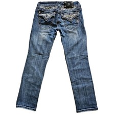 Miss Me JE5865P Cuffed Capri Jeans Lace Rhinestone Embellished Blue Denim 27