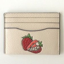 COACH Slim Id Case With Strawberry Graphic, 3 Card Slots, ID Window 4x3" CAR33