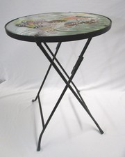 Garden Folding Bistro Table with Butterfly Design 35cm Round Metal Frame
