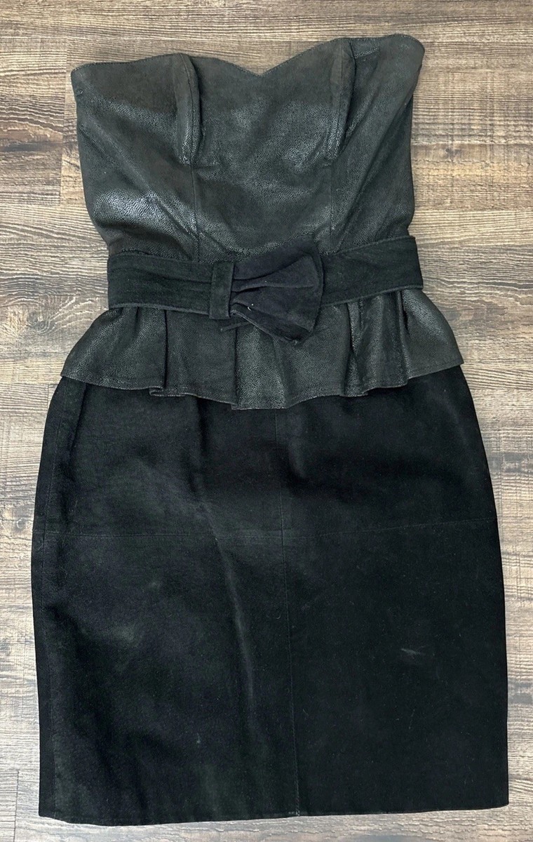 Vtg 80s Black Strapless Belted LEATHER BOLERO Dress XS S | eBay Vtg 80s Black Strapless Belted LEATHER BOLERO Dress XS S | eBay