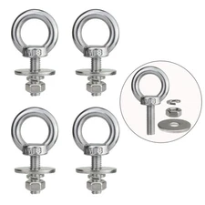 4 Pack M8 Stainless Steel Eye Bolt with Nuts and Washer, 5/16" X 1 Inch Lifting