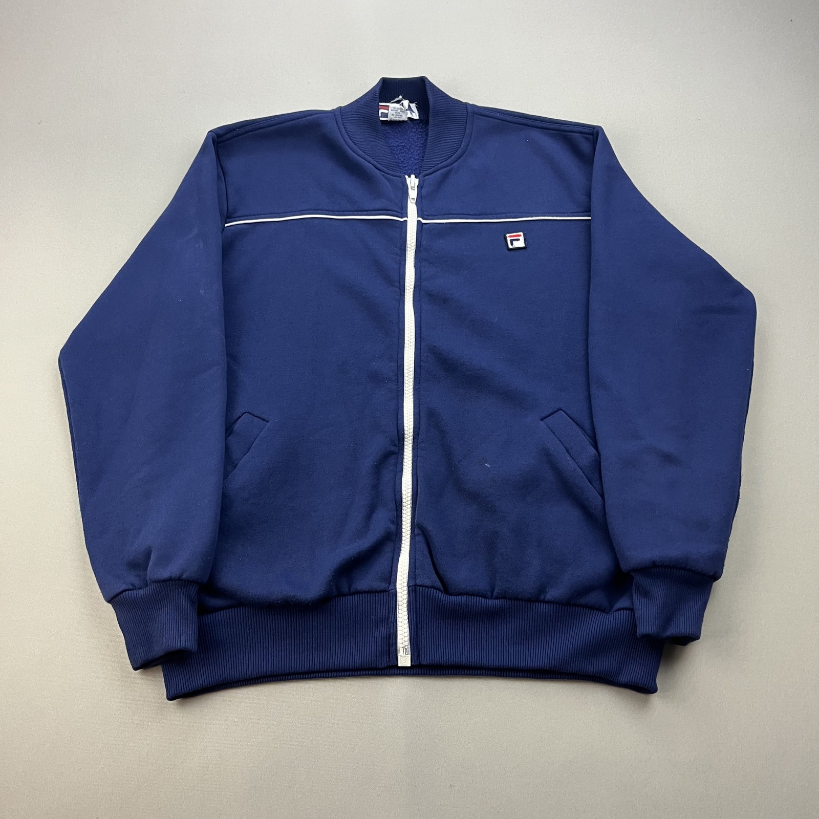 Giacca felpa vintage Fila Track uomo grande blu bomber palestra corsa full zip anni 90
