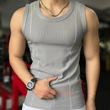 New Men's Casual Tank Top Summer Fitness Training Elastic Base Layer Sleeve