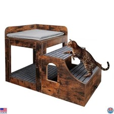 Cozy Multi-Level Pet Bunk Bed for Cats  Dogs with Window Perch, Stairs, Drawers